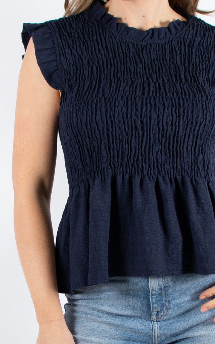 Nia Elasticated Top | Navy
