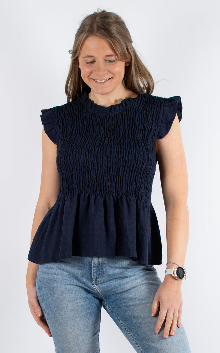 Nia Elasticated Top | Navy