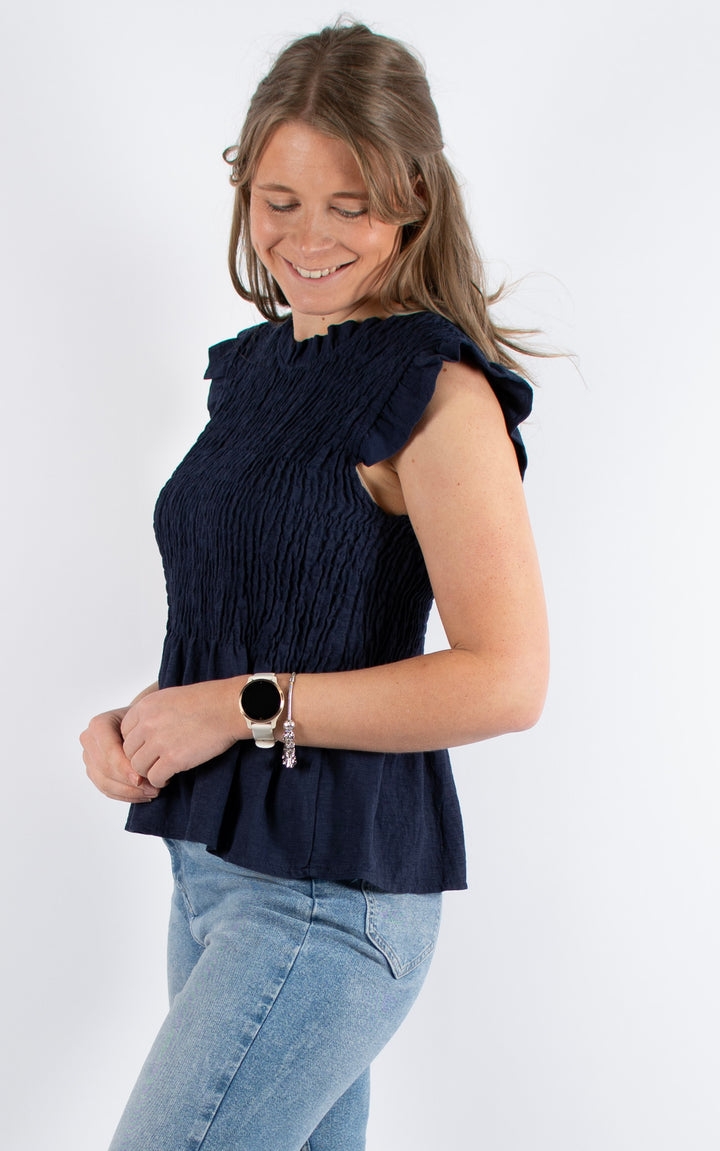 Nia Elasticated Top | Navy