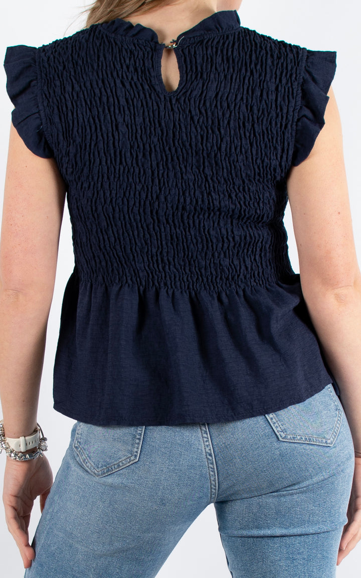 Nia Elasticated Top | Navy