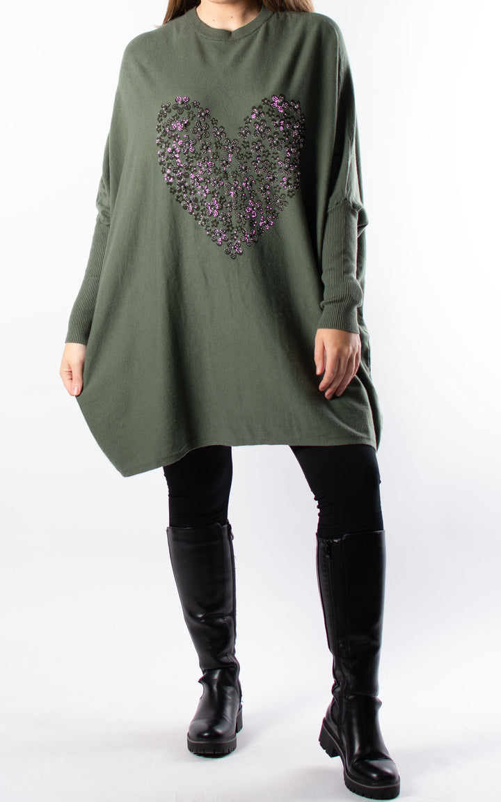 Nicole Heart Jumper | Khaki