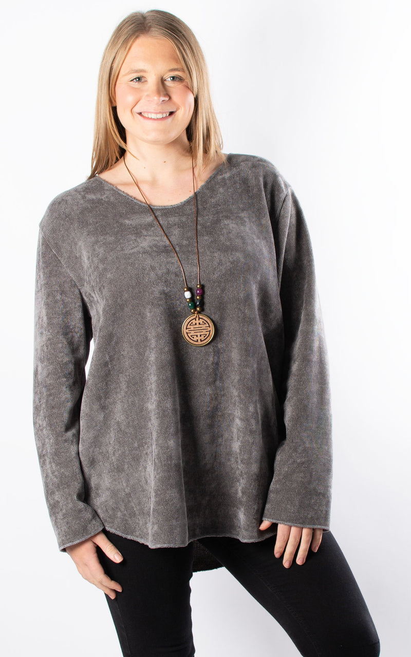 Nina Cord Top | Charcoal