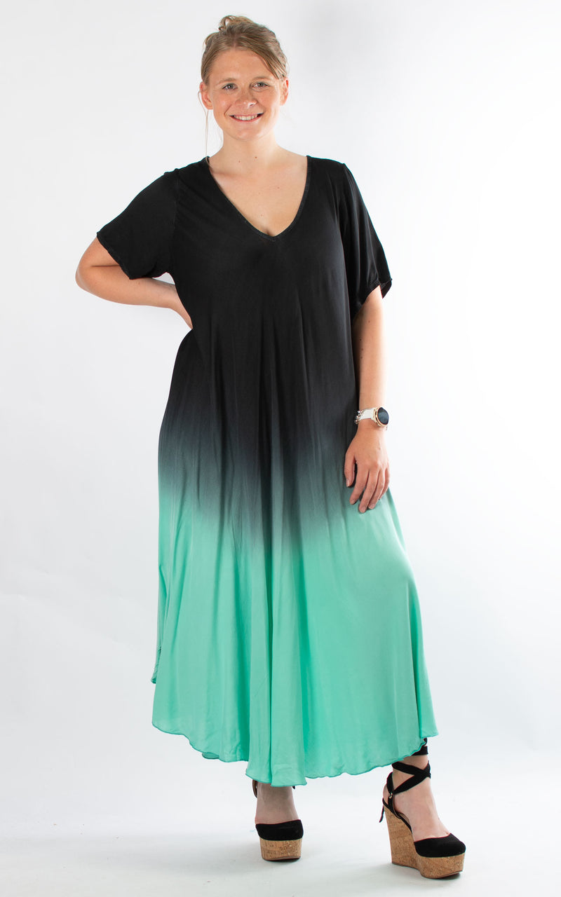 Ombre Dress | Short Sleeve | Black & Mint