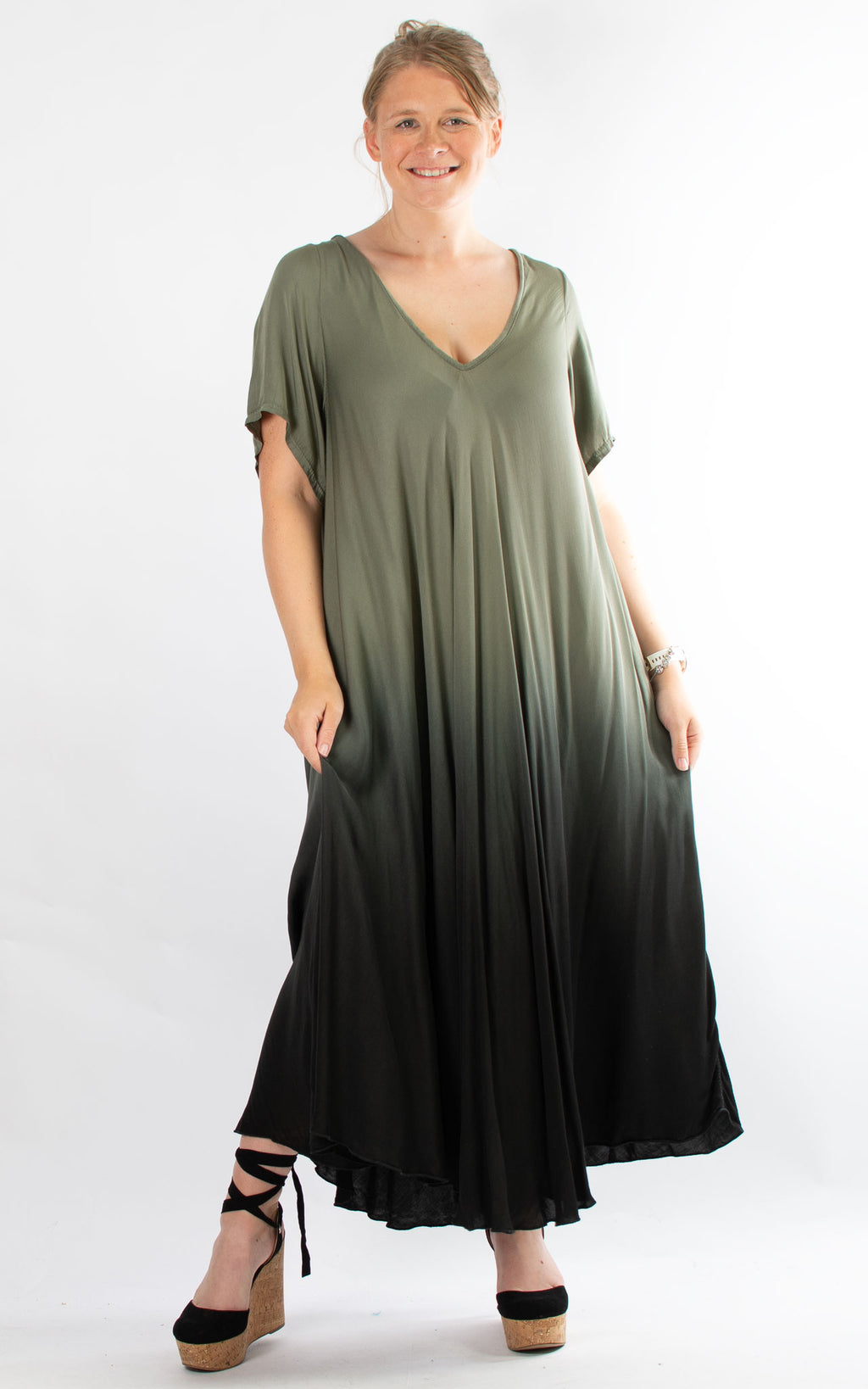 Ombre Dress | Short Sleeve | Khaki & Black