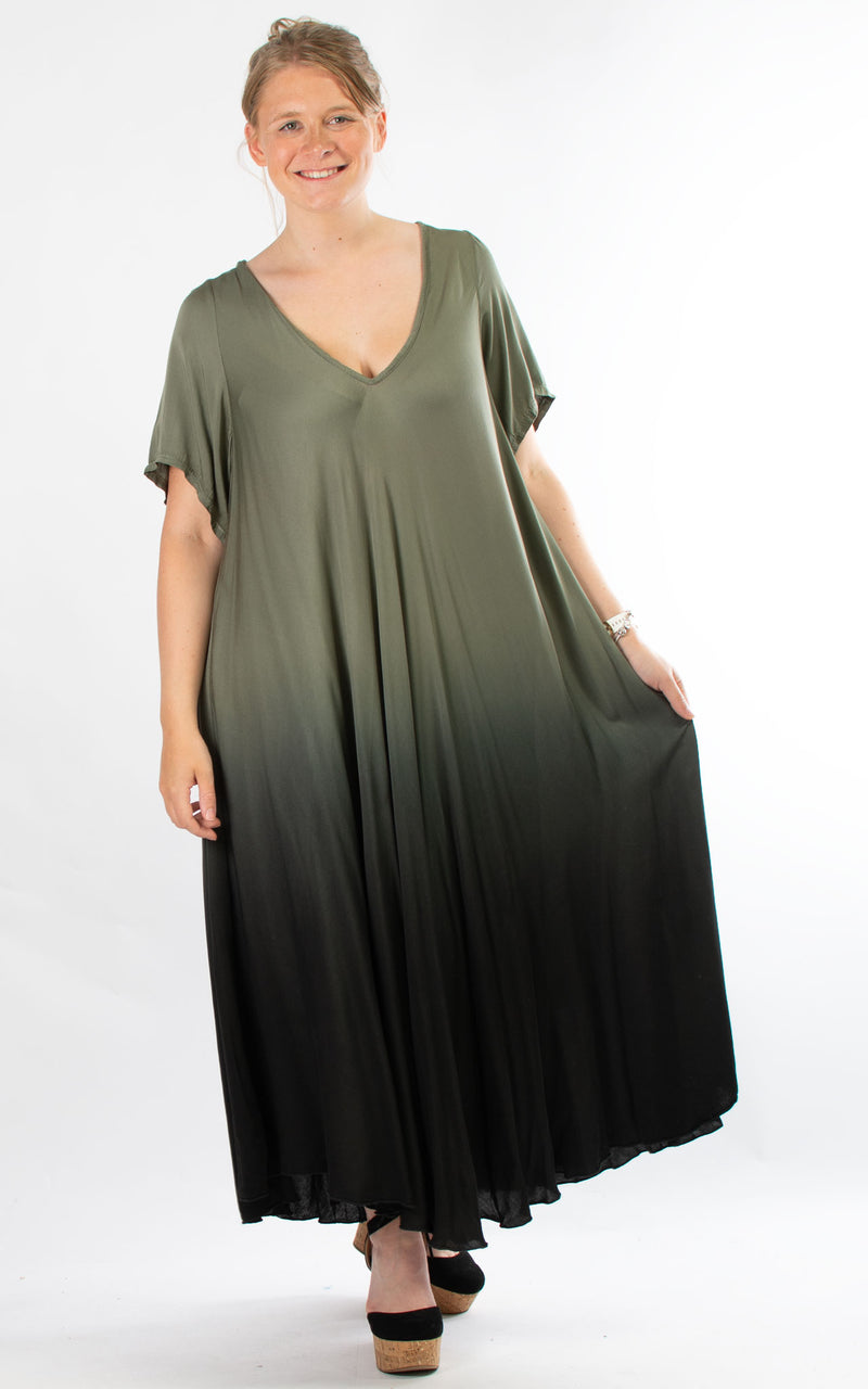 Ombre Dress | Short Sleeve | Khaki & Black