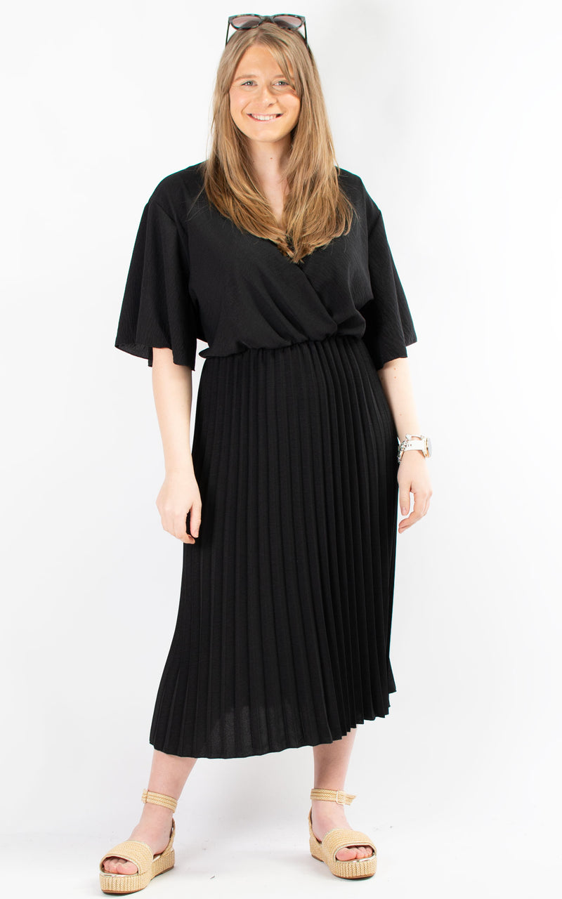 Oprah Pleated Wrap Dress | Black