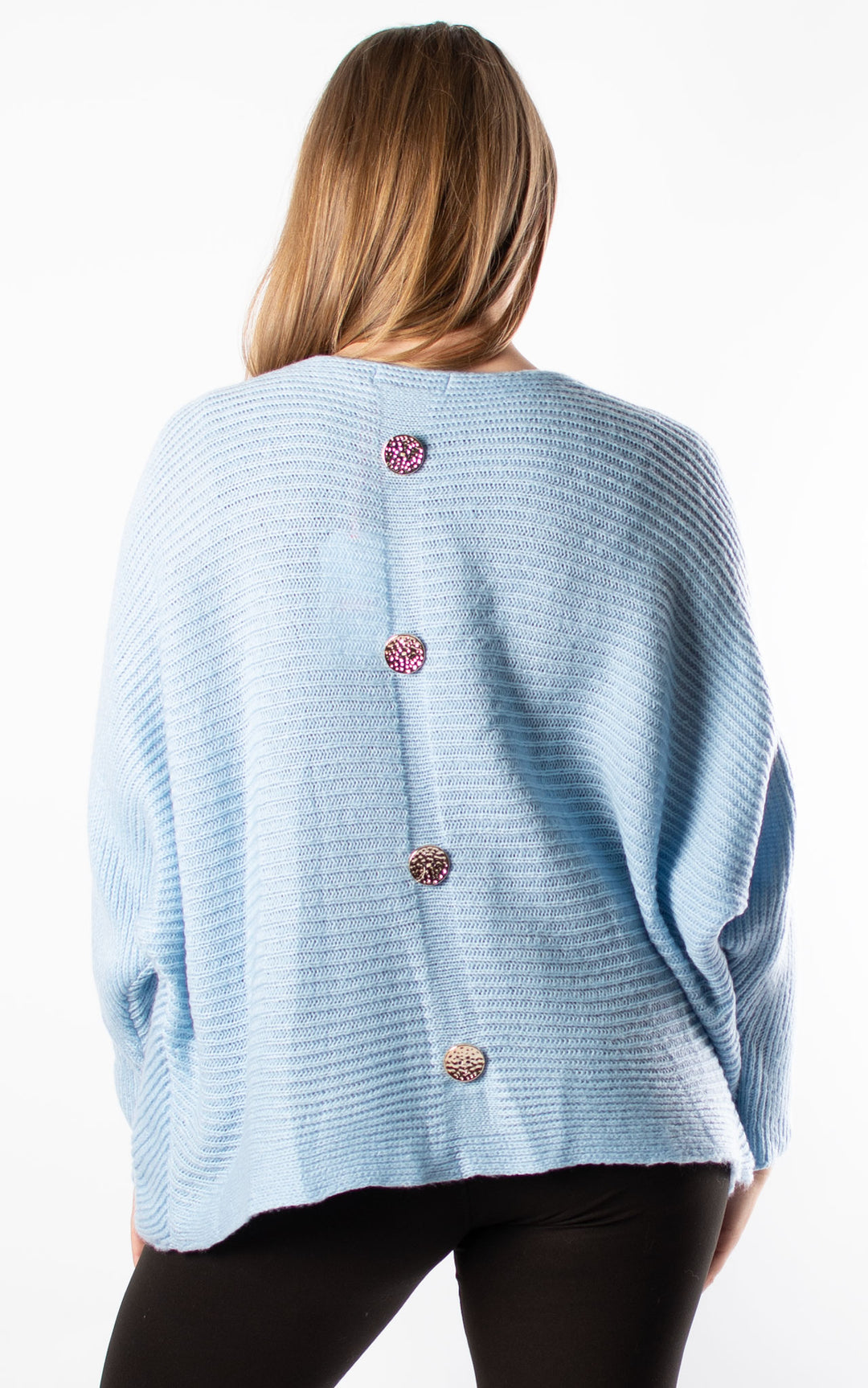 *PRE-ORDER* Batwing Button Back | Baby Blue