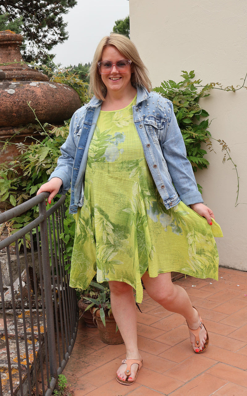 *PRE-ORDER* Leaf Print Cheesecloth Tunic | Lime