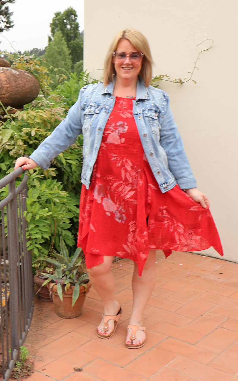 Leaf Print Cheesecloth Tunic | Red