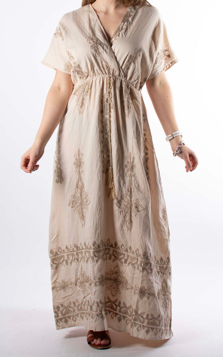 Palma Embroidered Dress | Champagne