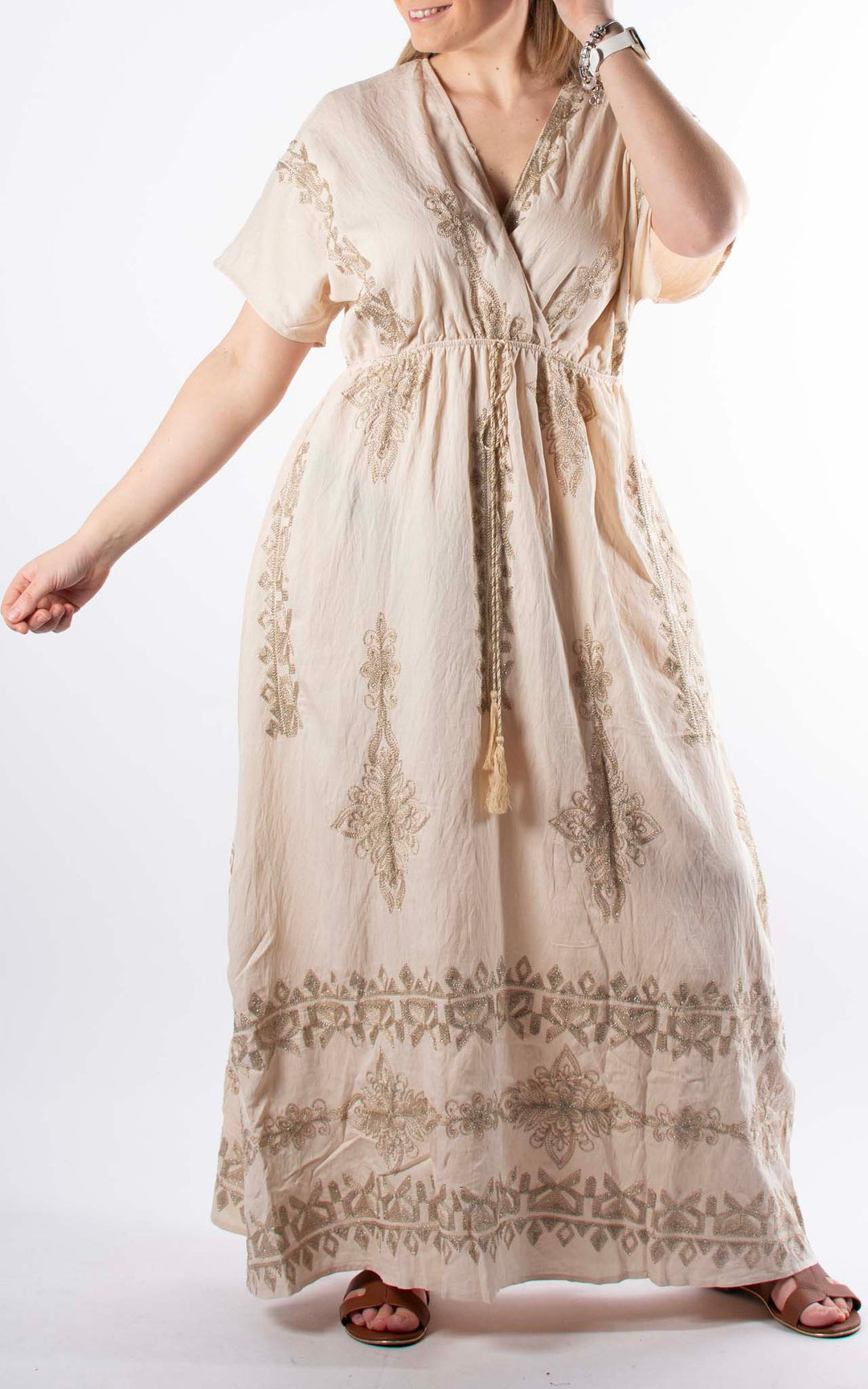 Palma Embroidered Dress | Champagne