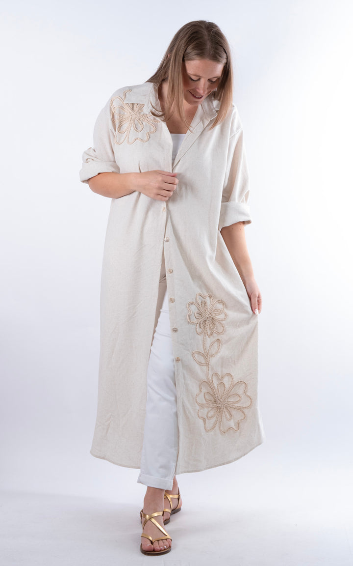 Palma Embroidery Floral Dress | Beige