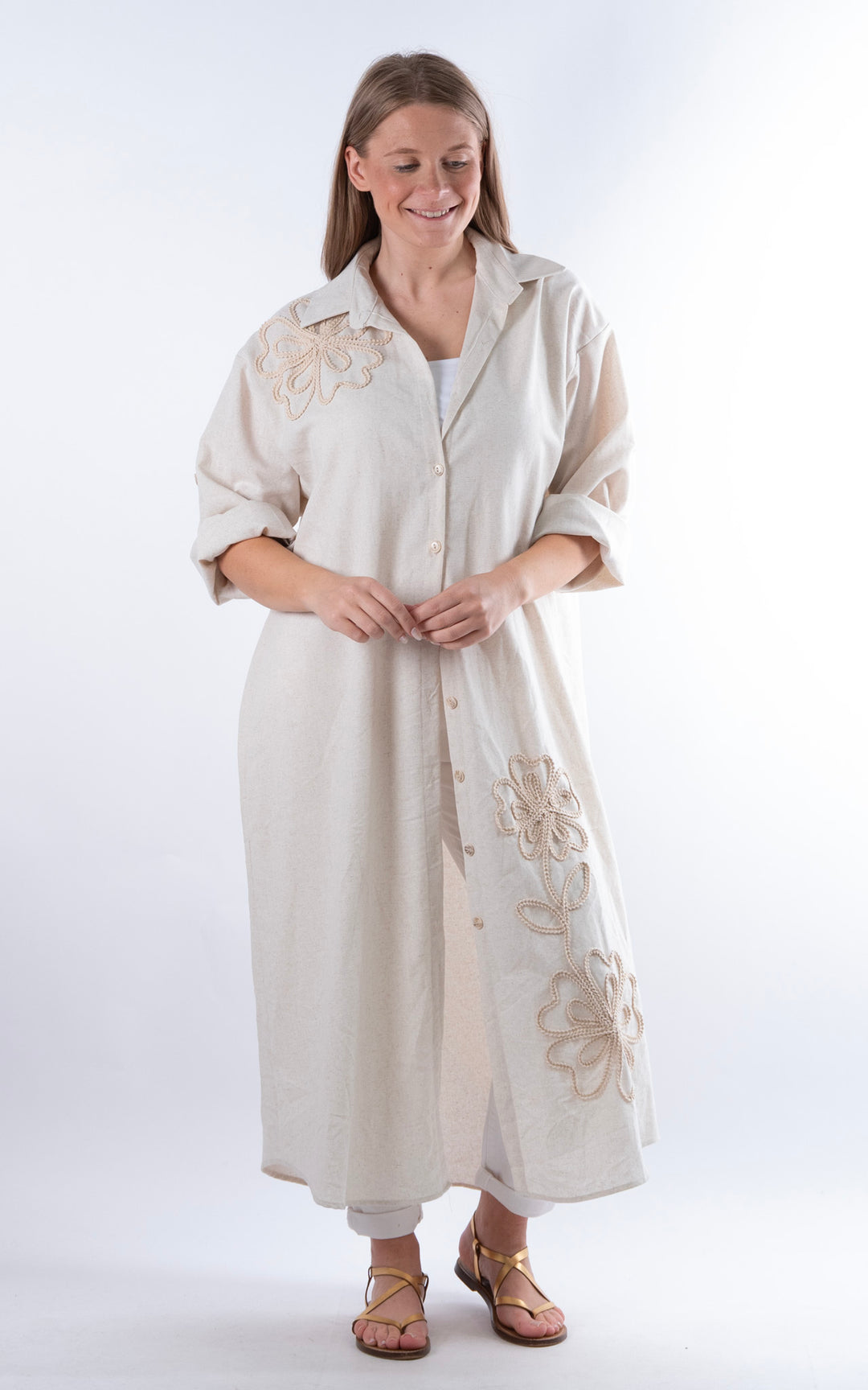 Palma Embroidery Floral Dress | Beige