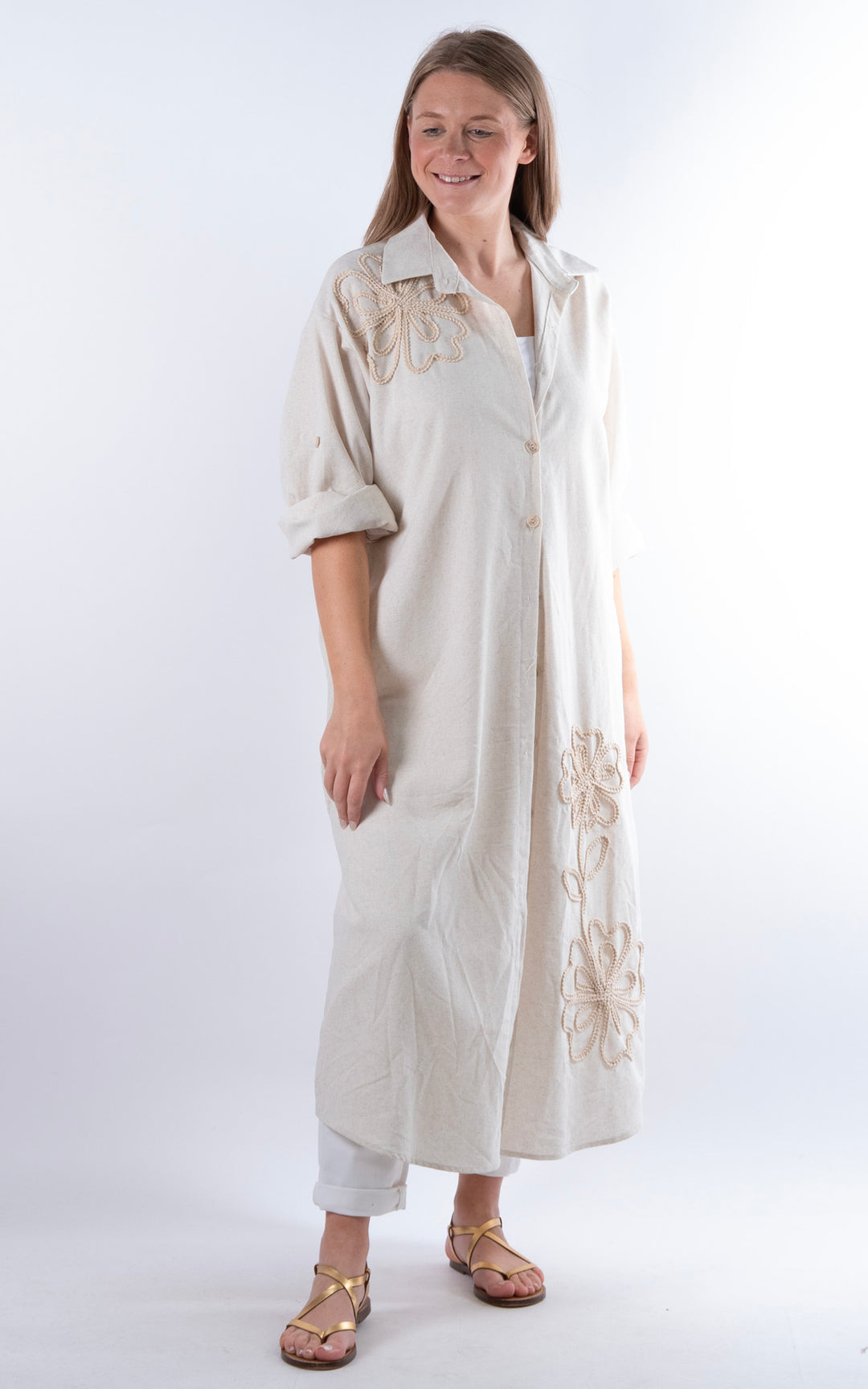 Palma Embroidery Floral Dress | Beige