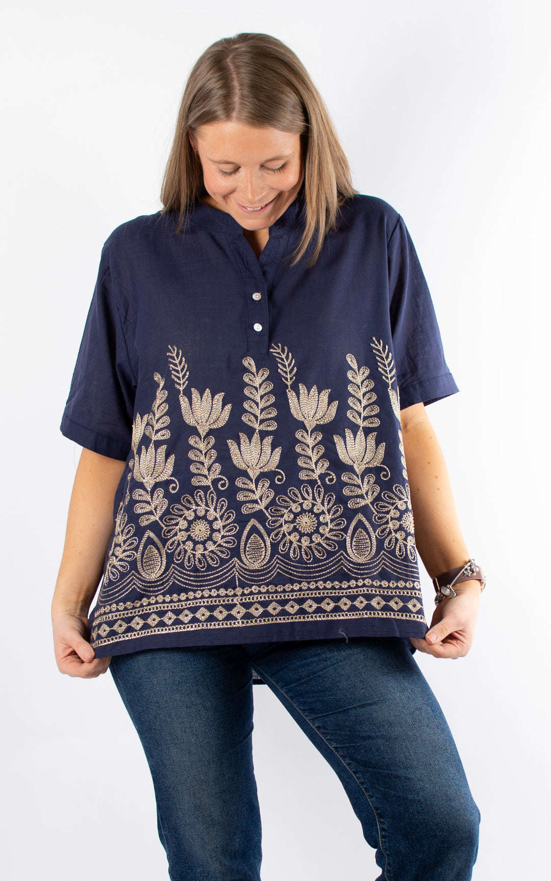 Palma Floral Button T | Navy