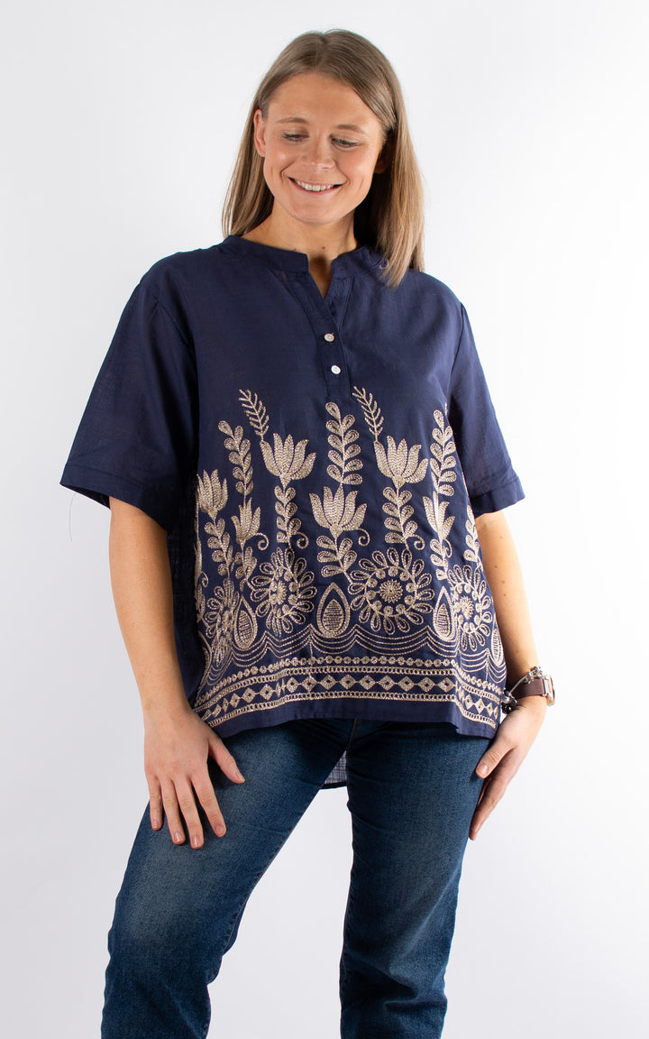 Palma Floral Button T | Navy