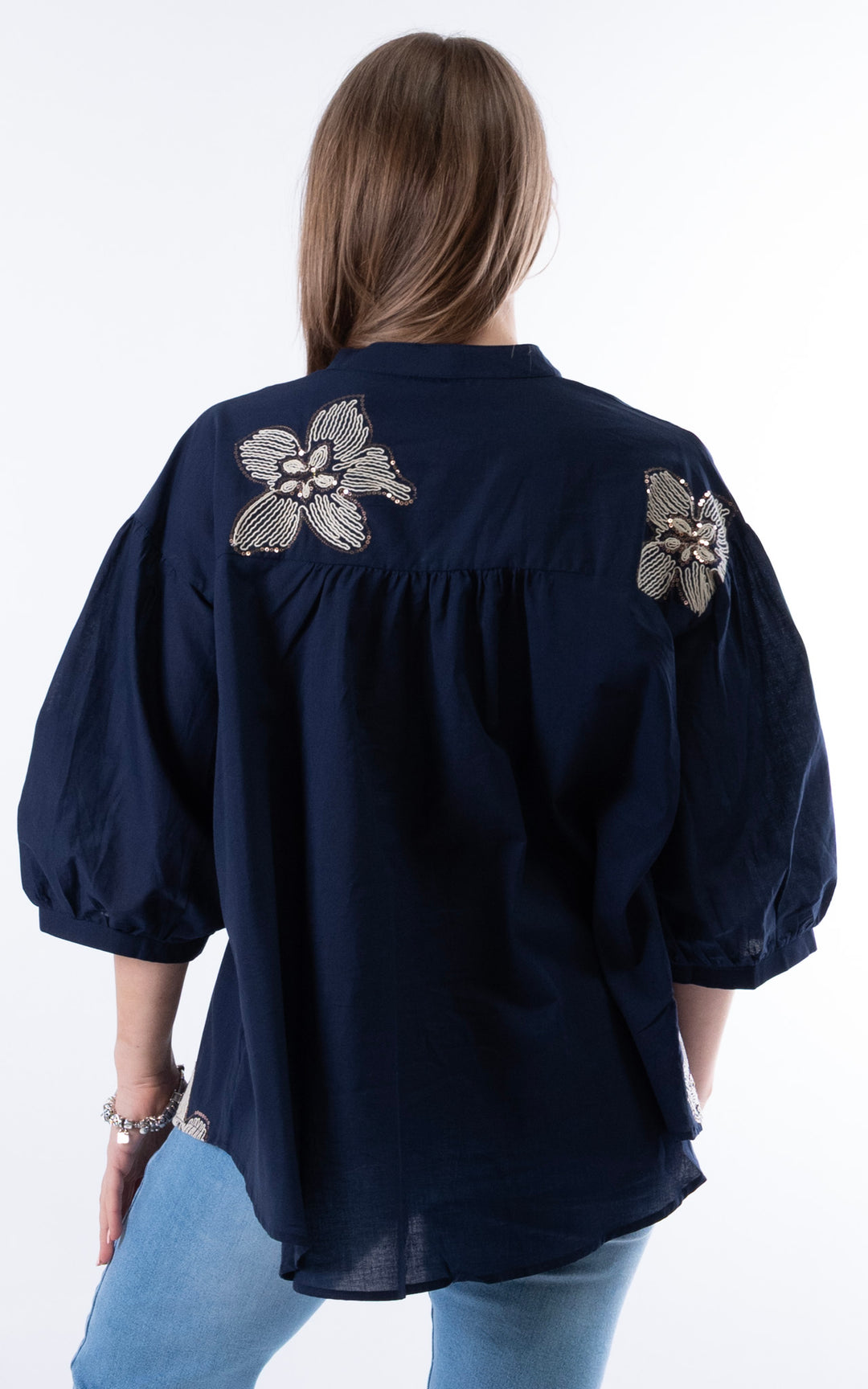 Palma Floral Sequin Shirt | Navy