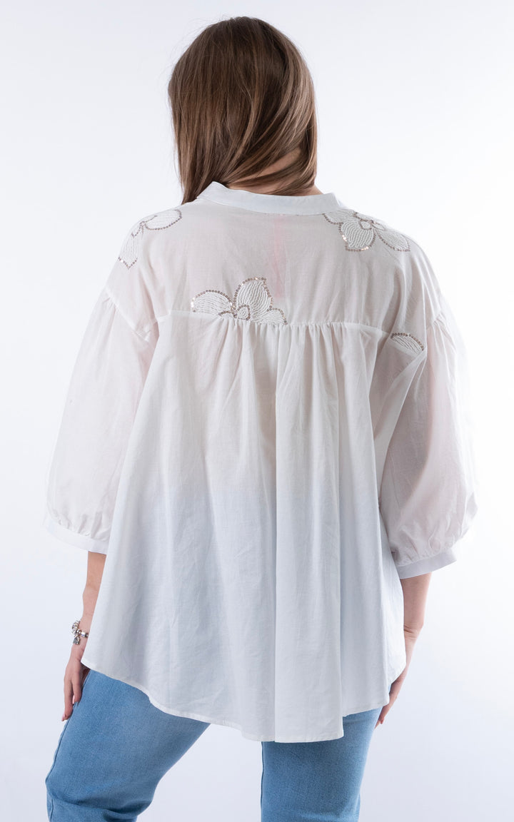 Palma Floral Sequin Shirt | White