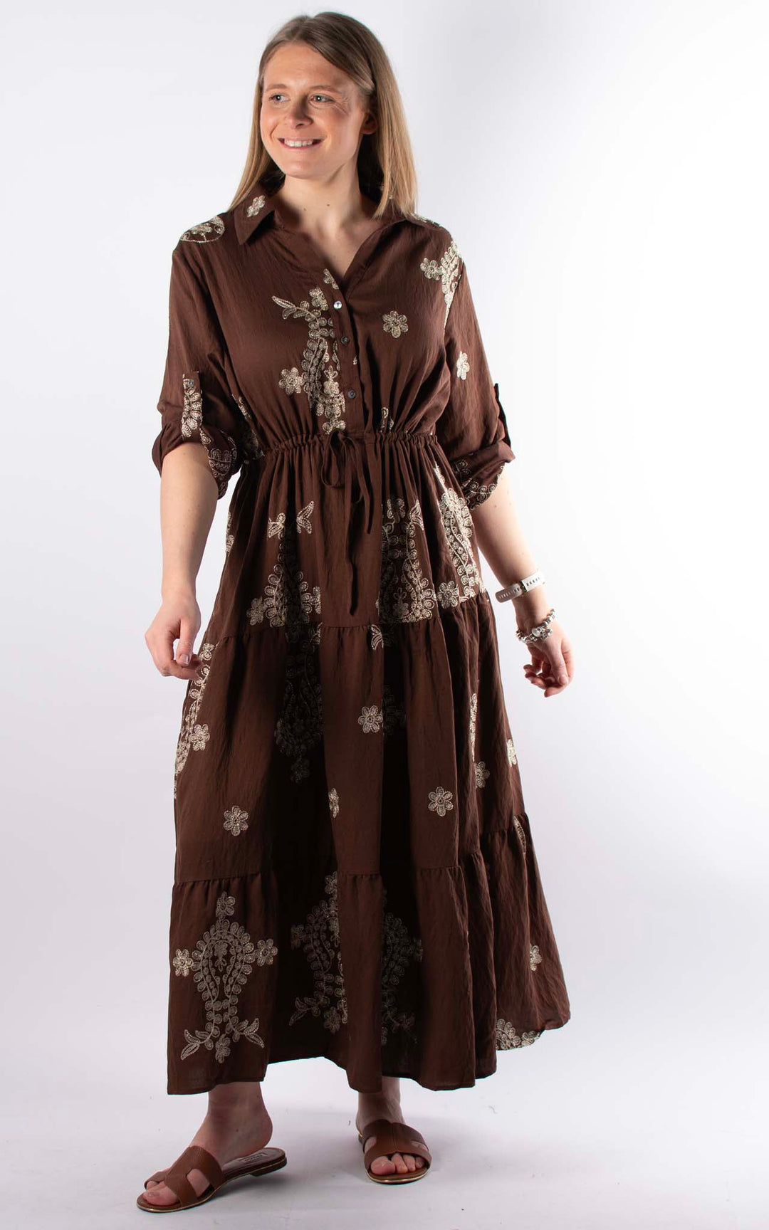 Palma Floral Tiered Dress | Chocolate