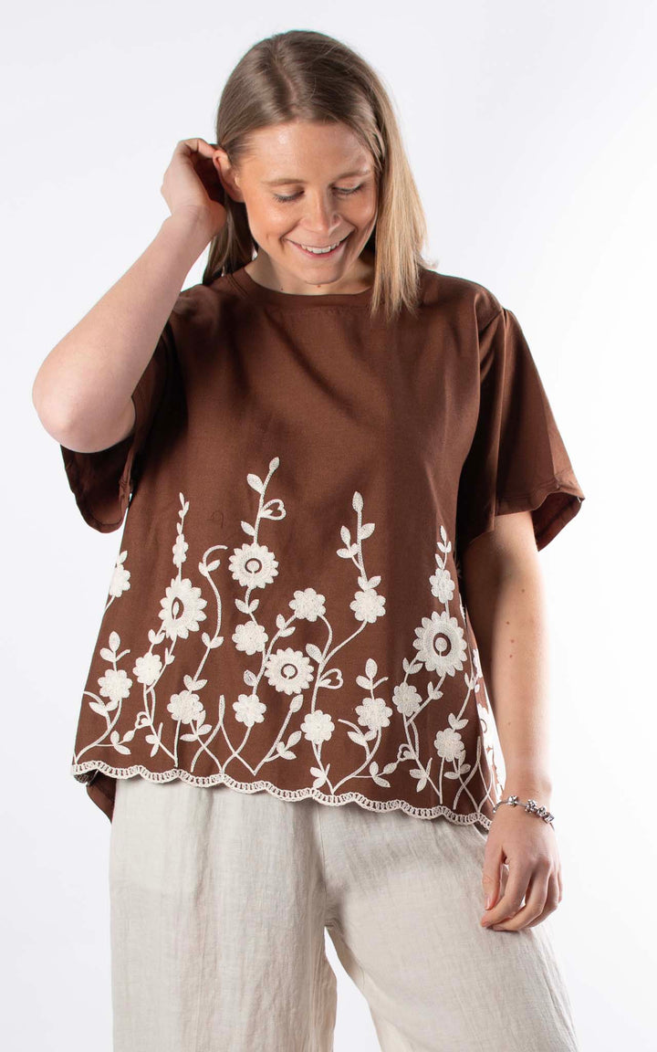 Palma Floral Top | Chocolate