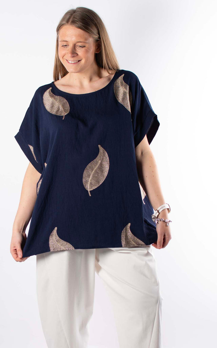 Palma Gold Leaf T | Navy