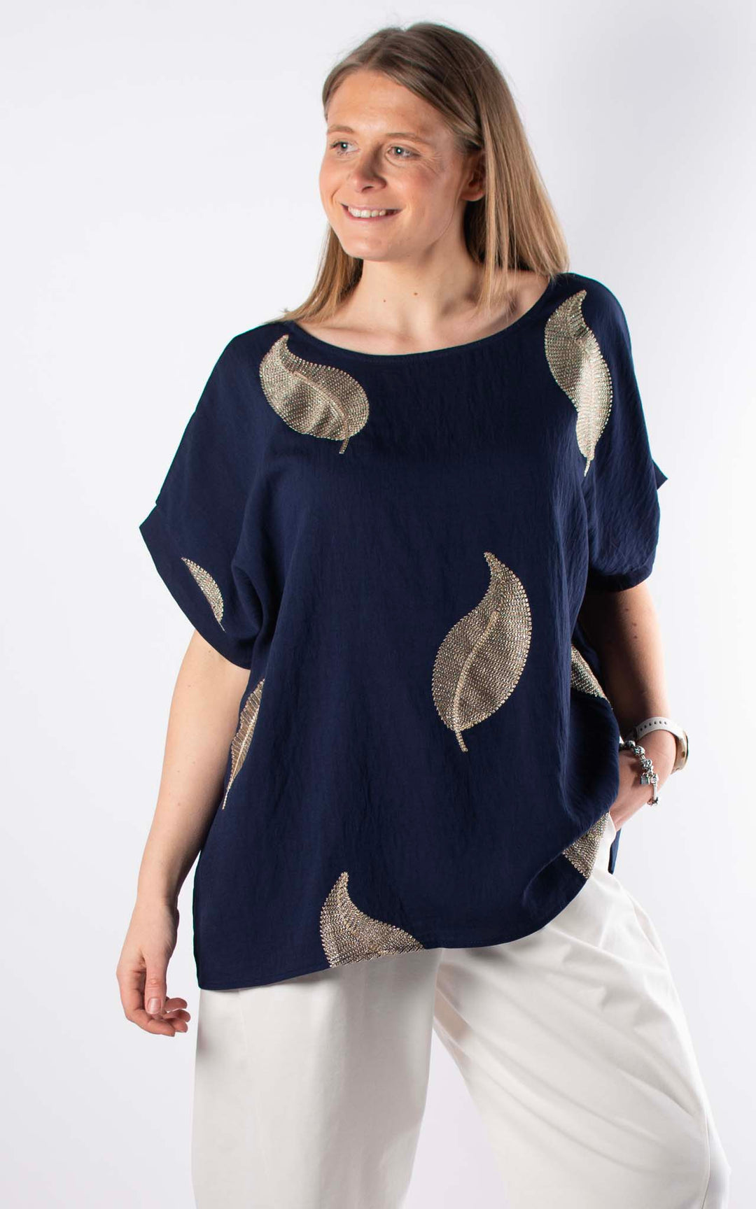 Palma Gold Leaf T | Navy