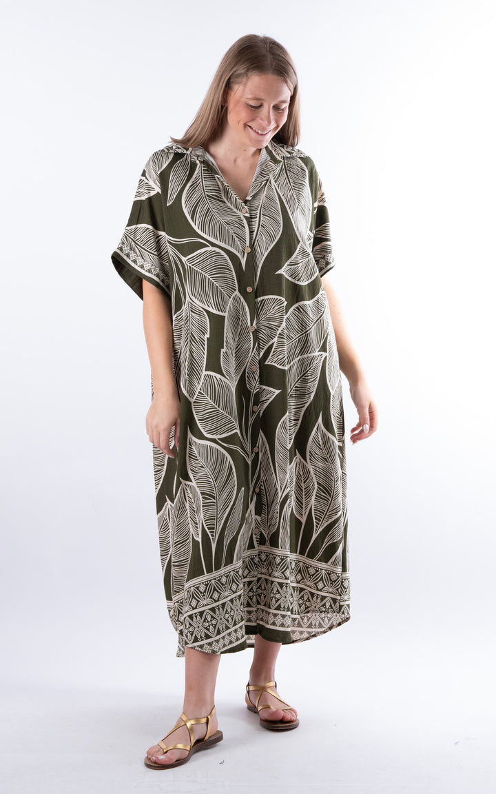 Palma Large Leaf Dress | Green