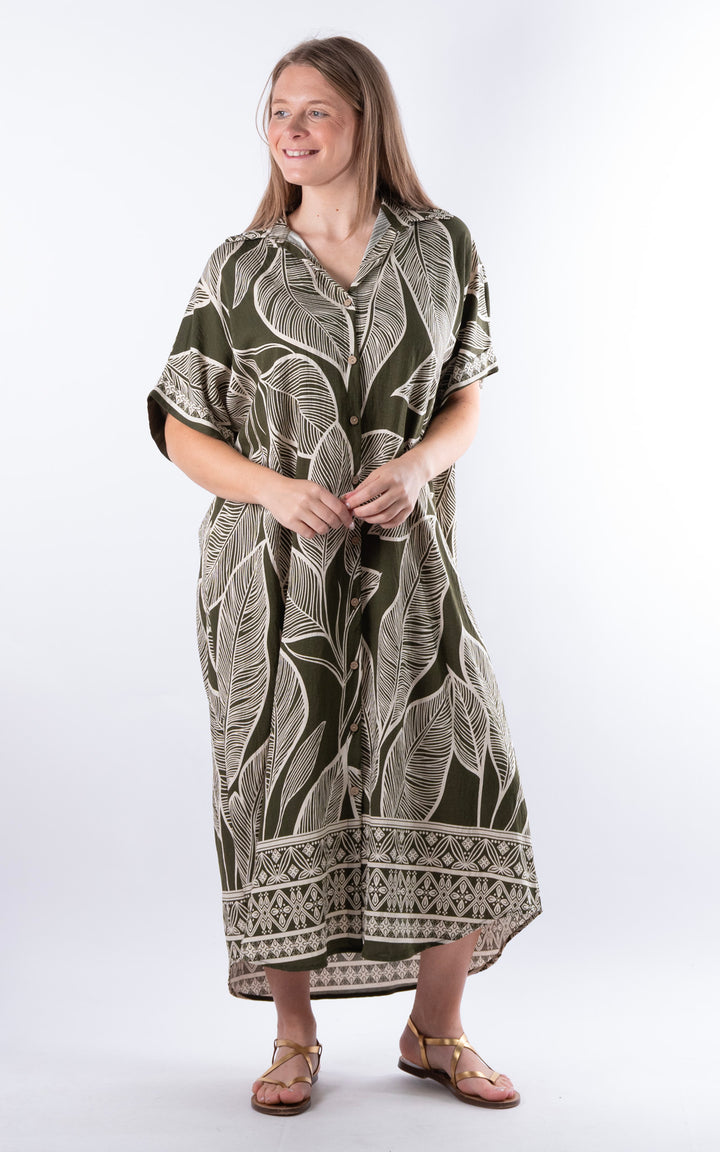 Palma Large Leaf Dress | Green