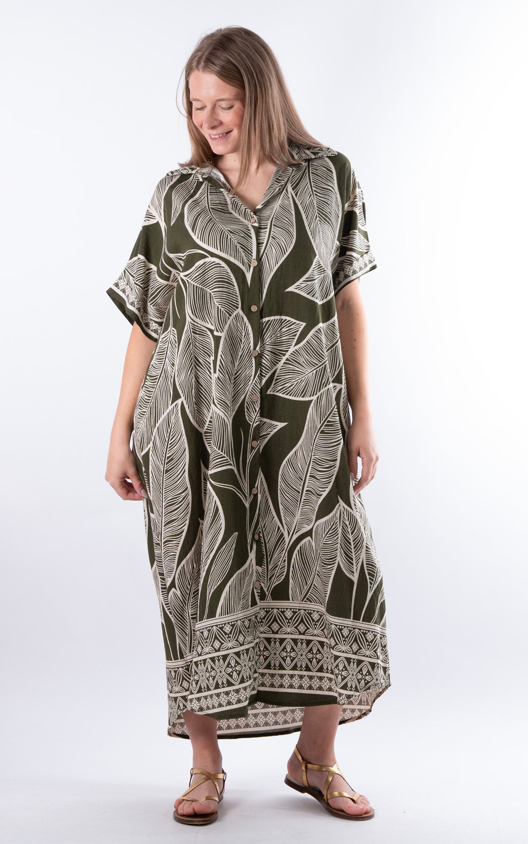 Palma Large Leaf Dress | Green