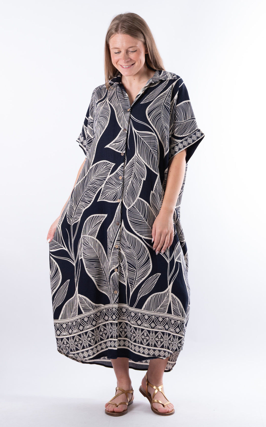 Palma Large Leaf Dress | Navy