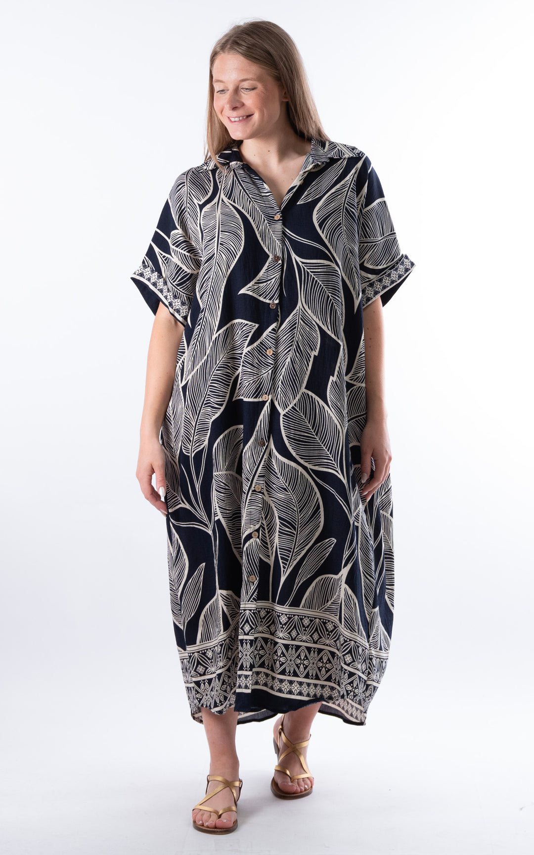 Palma Large Leaf Dress | Navy