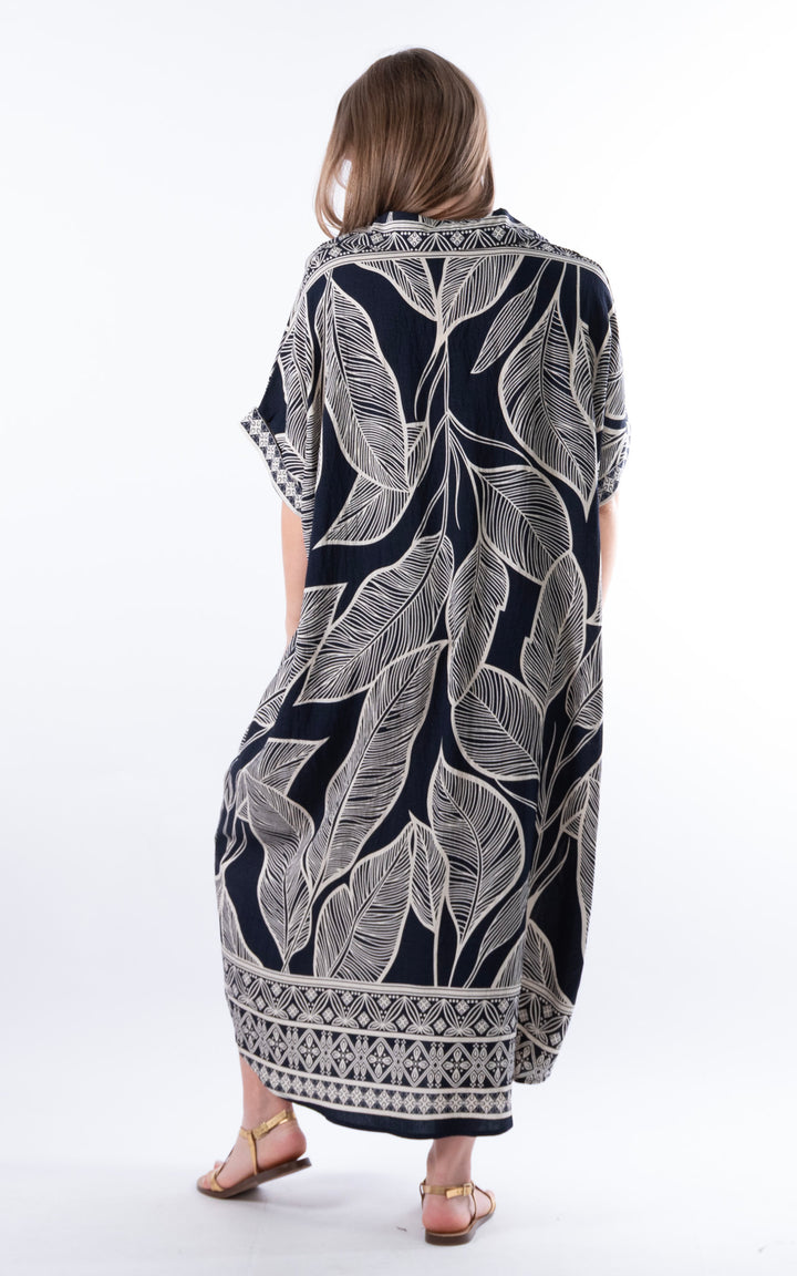 Palma Large Leaf Dress | Navy