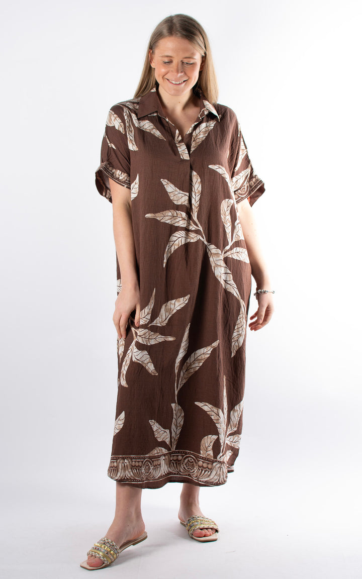 Palma Leaf Tunic Dress | Chocolate