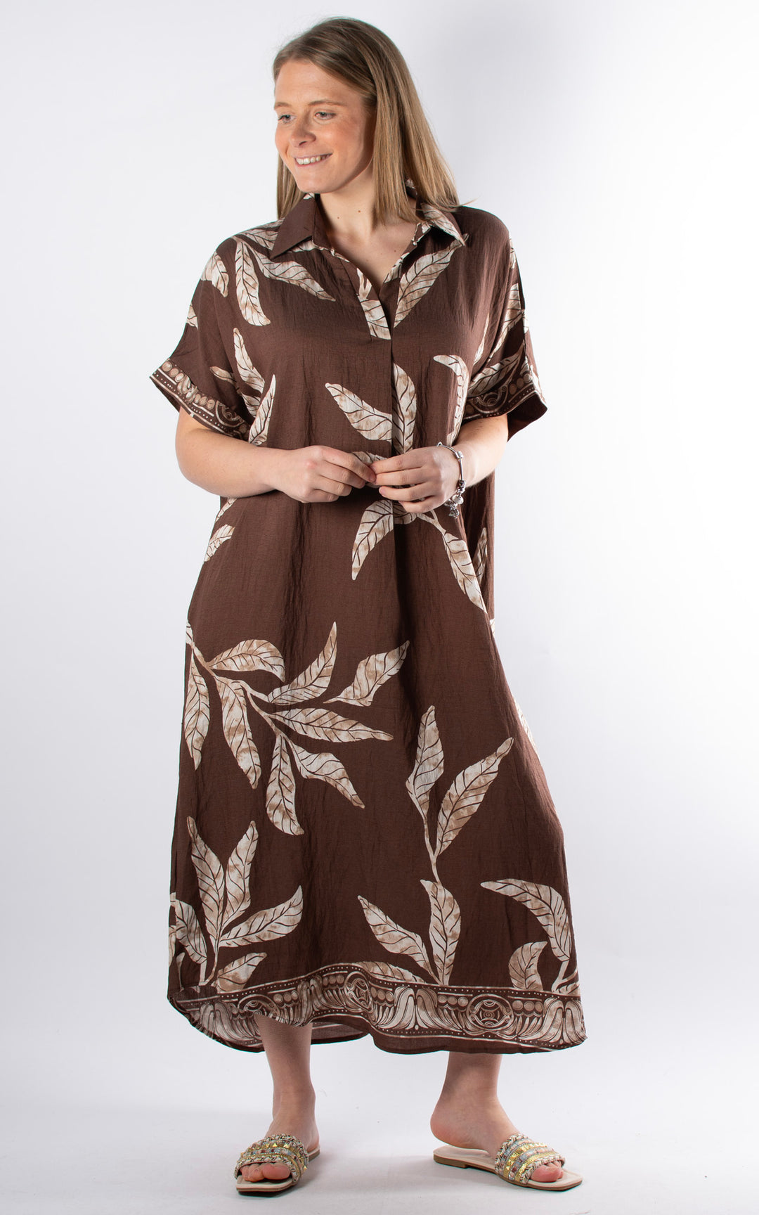 Palma Leaf Tunic Dress | Chocolate