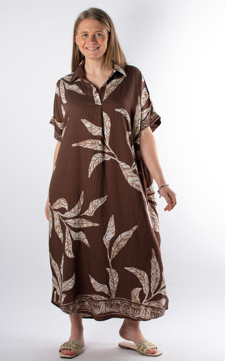 Palma Leaf Tunic Dress | Chocolate