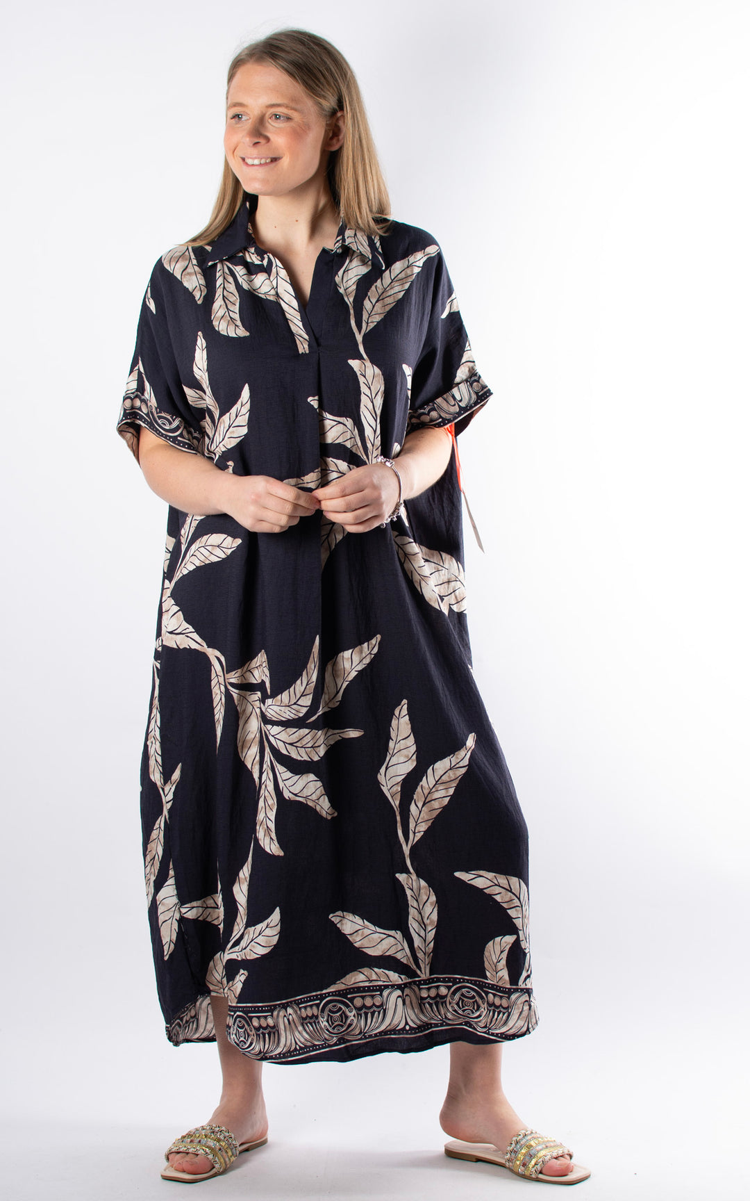 Palma Leaf Tunic Dress | Navy