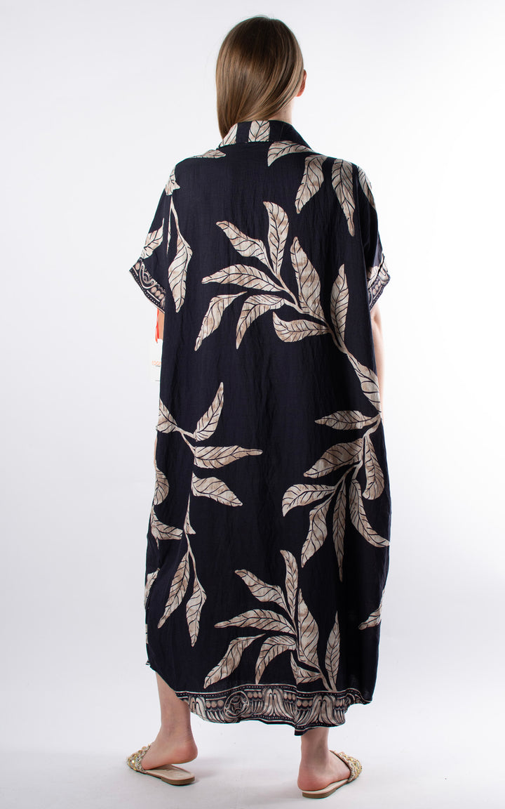 Palma Leaf Tunic Dress | Navy