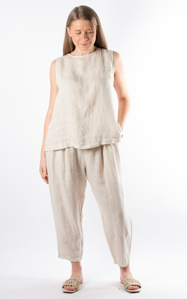 Palma Linen Button Vest | Beige