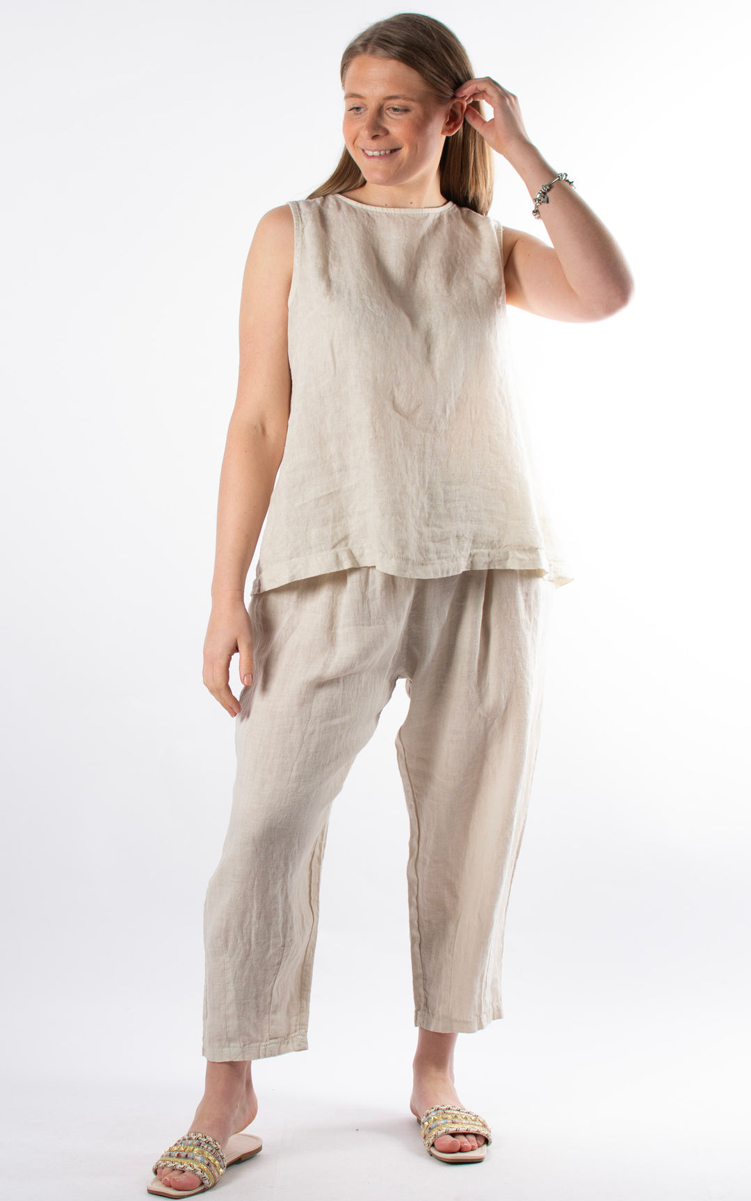 Palma Linen Button Vest | Beige