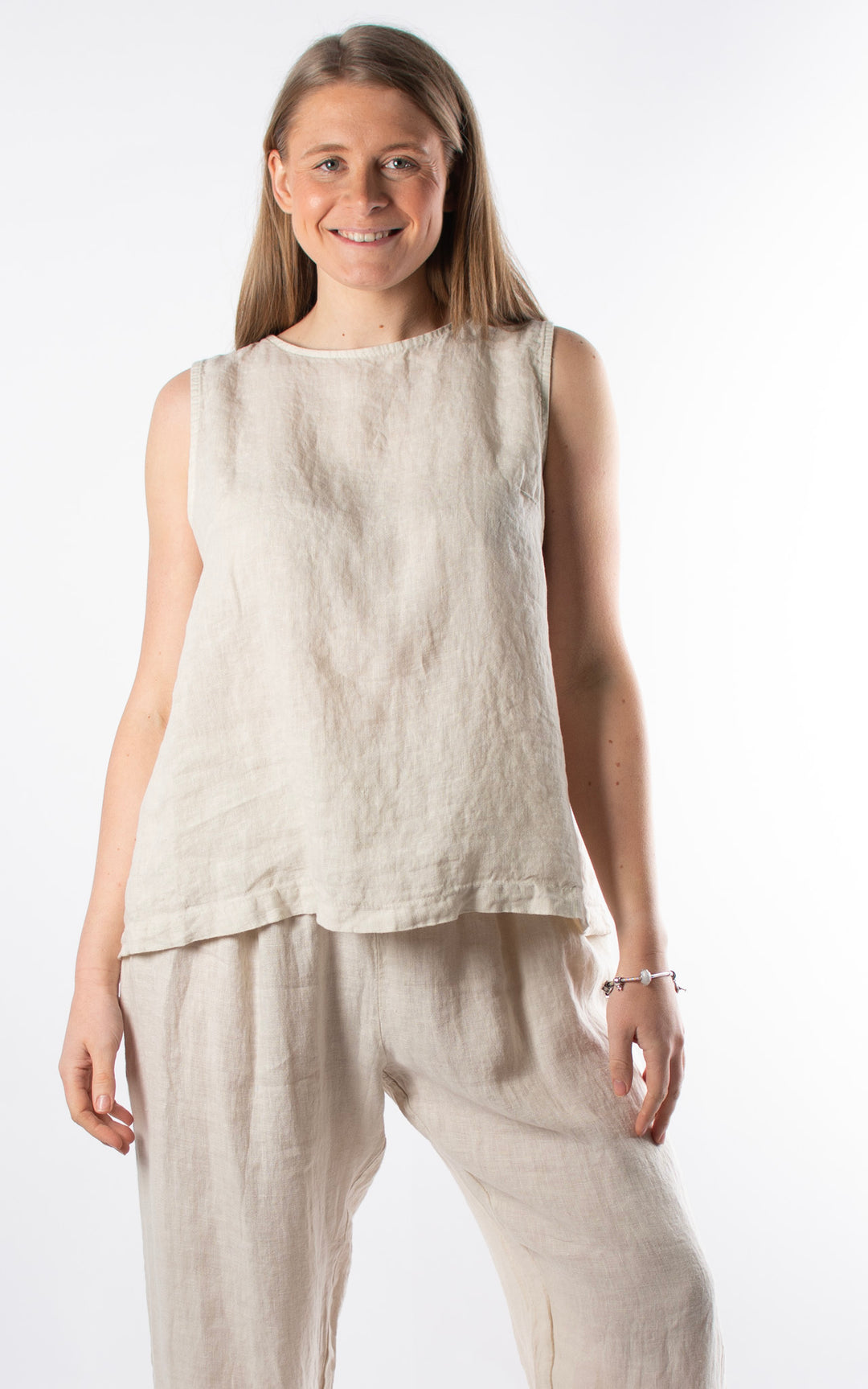 Palma Linen Button Vest | Beige