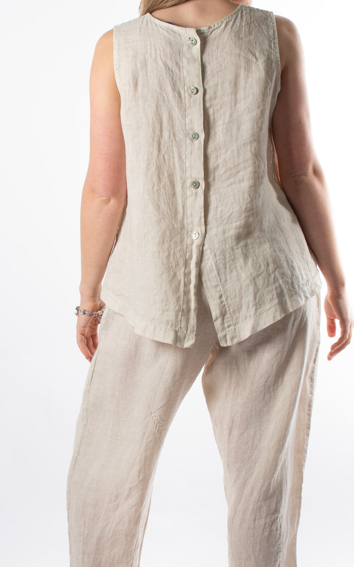 Palma Linen Button Vest | Beige