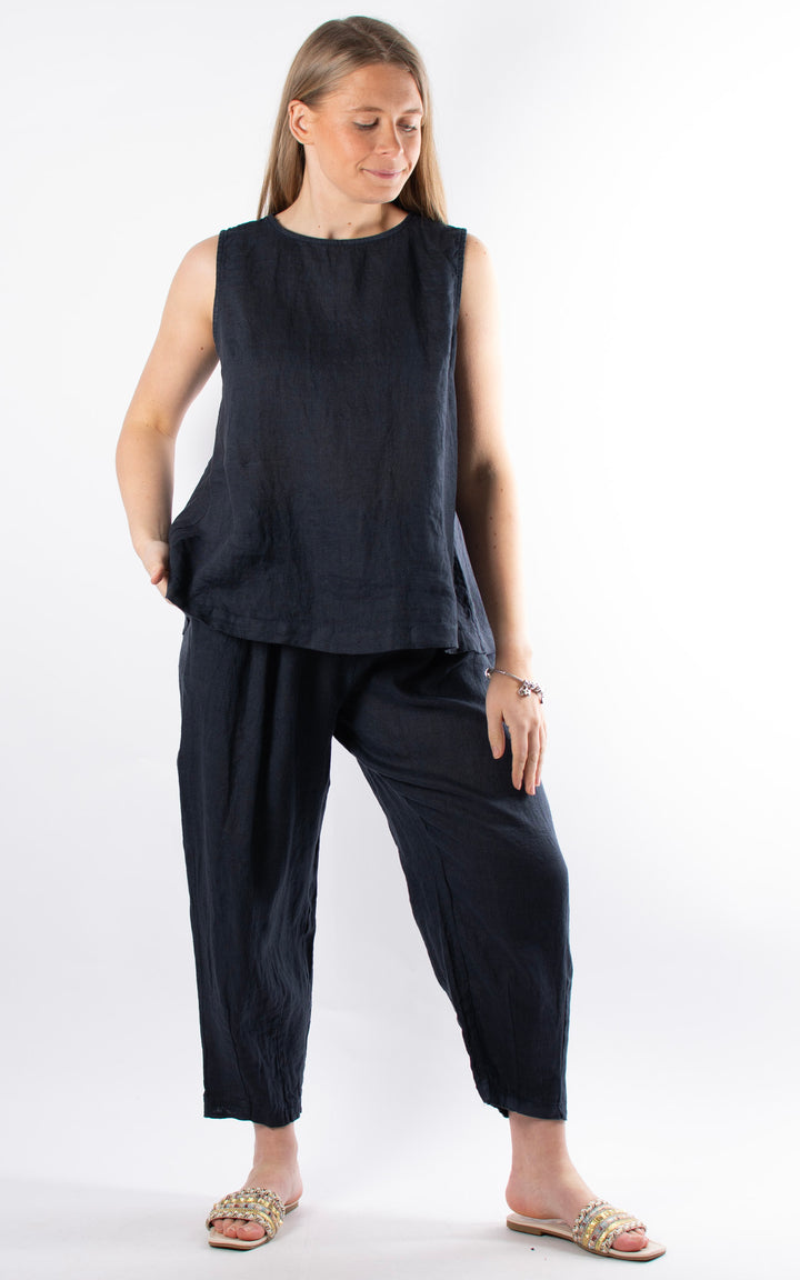 Palma Linen Button Vest | Navy