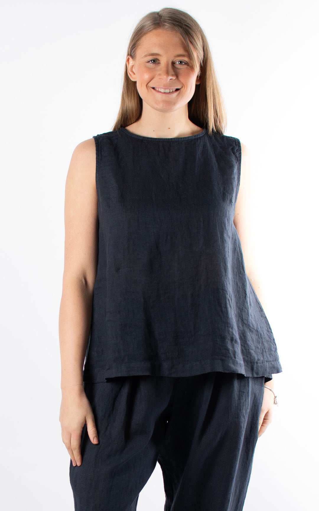 Palma Linen Button Vest | Navy
