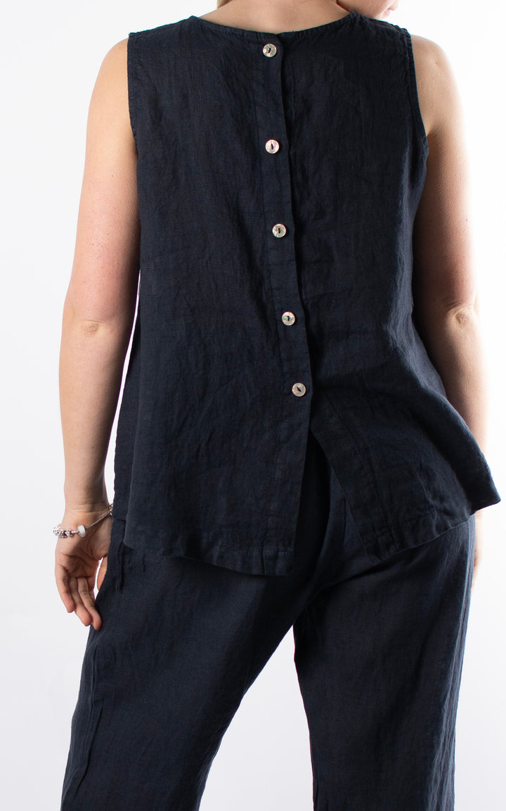 Palma Linen Button Vest | Navy