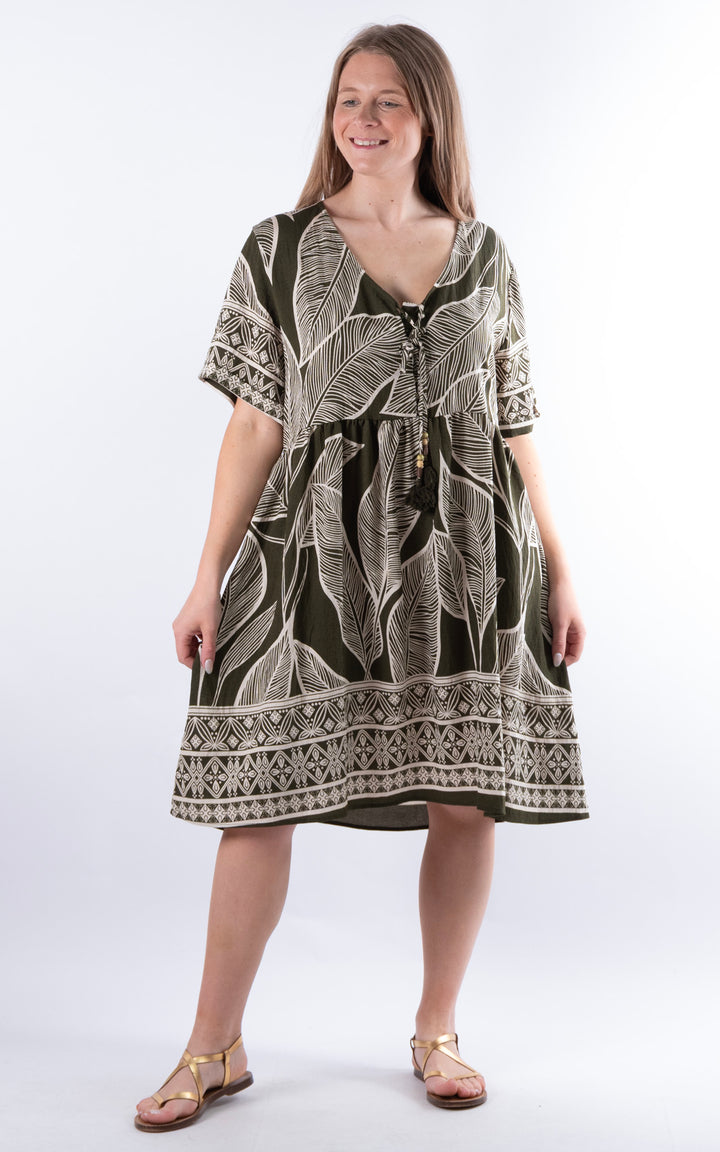 Palma Midi Leaf Dress | Khaki