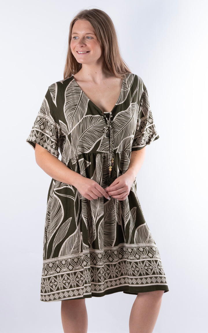 Palma Midi Leaf Dress | Khaki