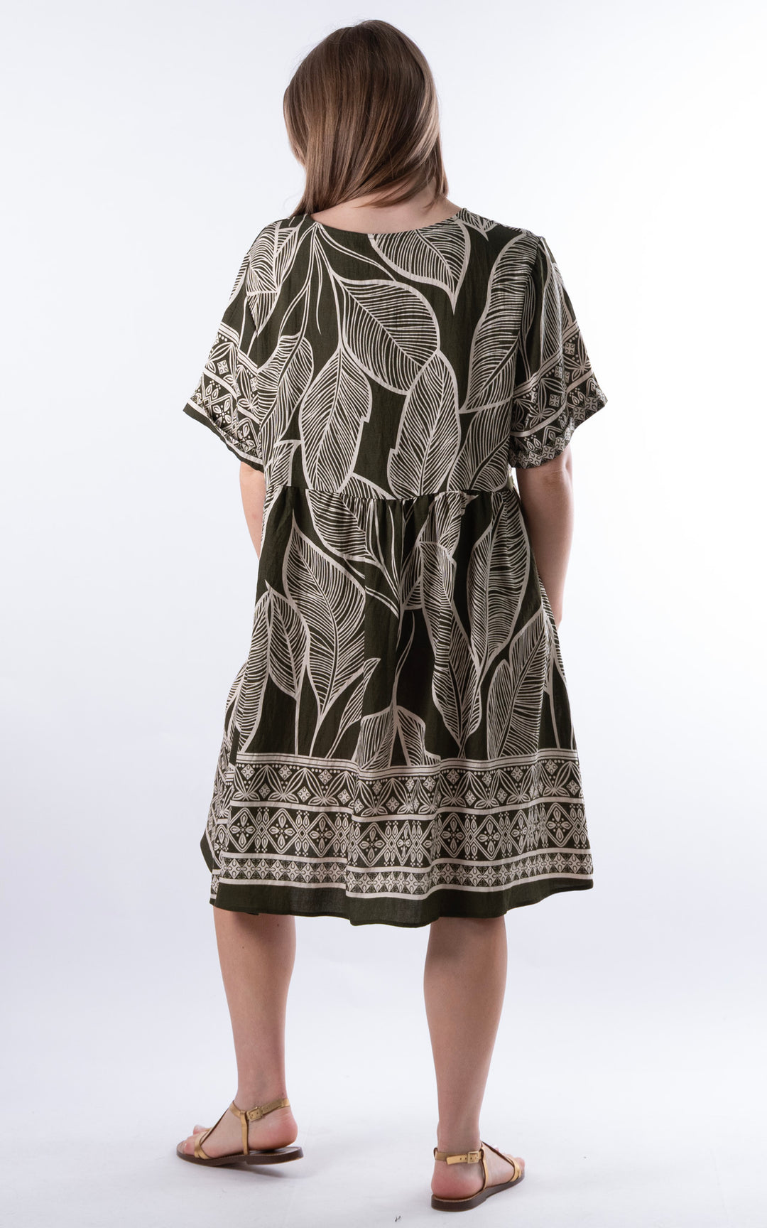 Palma Midi Leaf Dress | Khaki