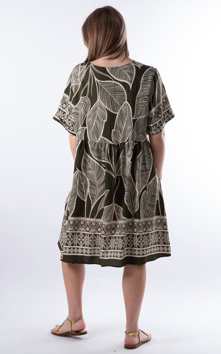 Palma Midi Leaf Dress | Khaki