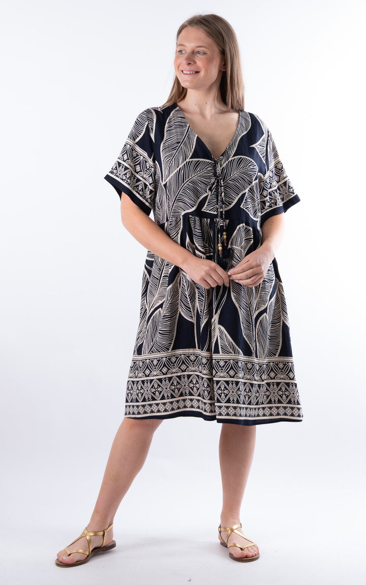 Palma Midi Leaf Dress | Navy