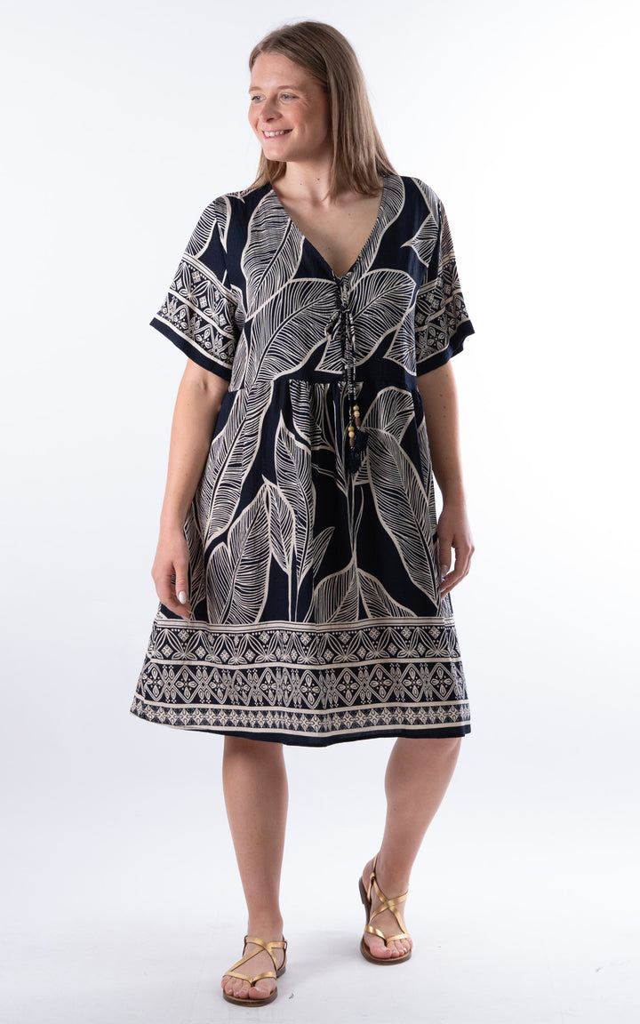 Palma Midi Leaf Dress | Navy